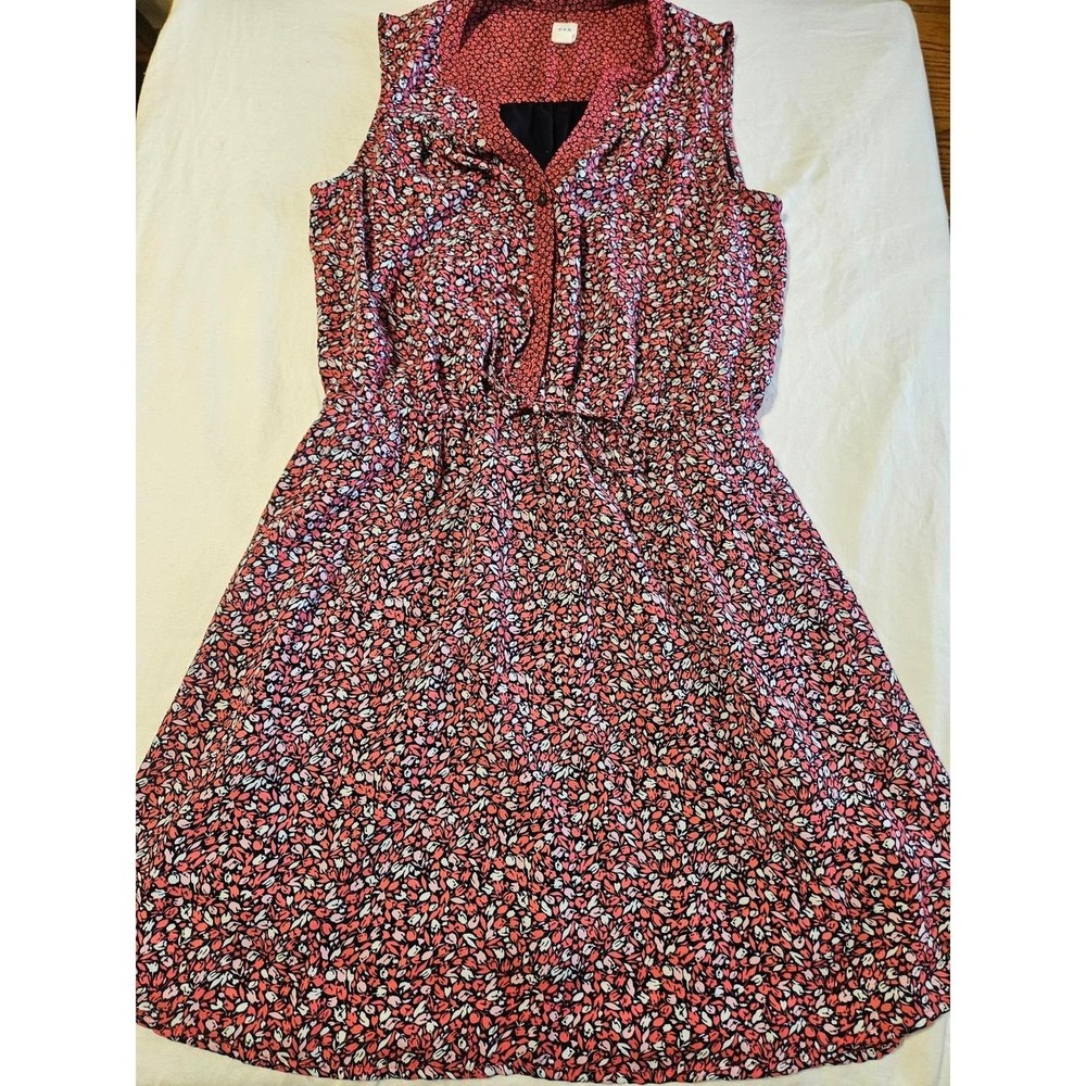 GAP Women's XS Pocket Dress Floral Knee Dress V-Neck Button-Front Tie Waist Pink